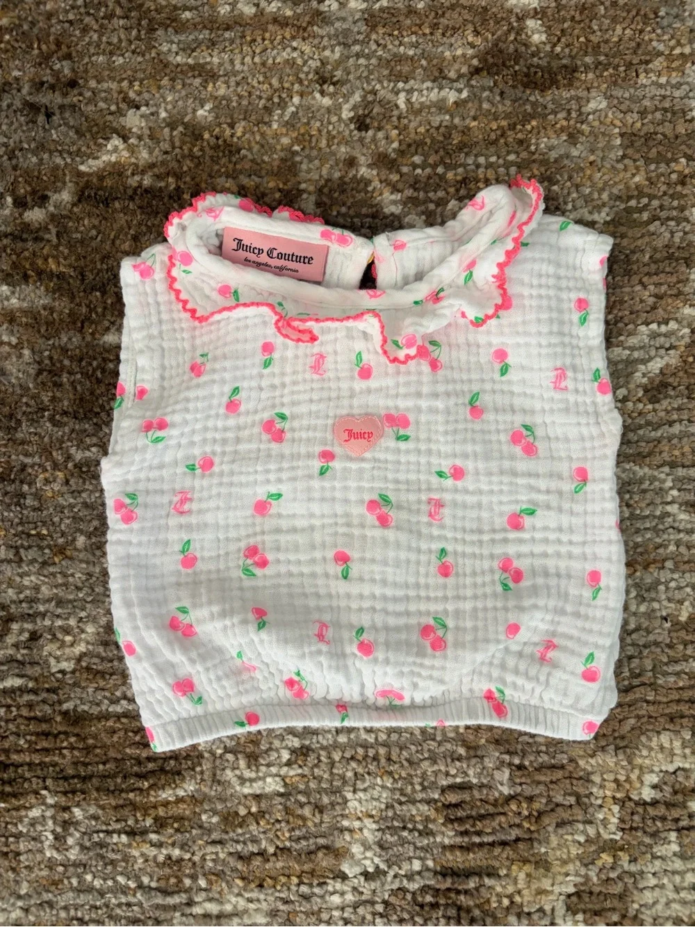 Juicy Couture White Baby Top with Pink Trim and Cherry Print